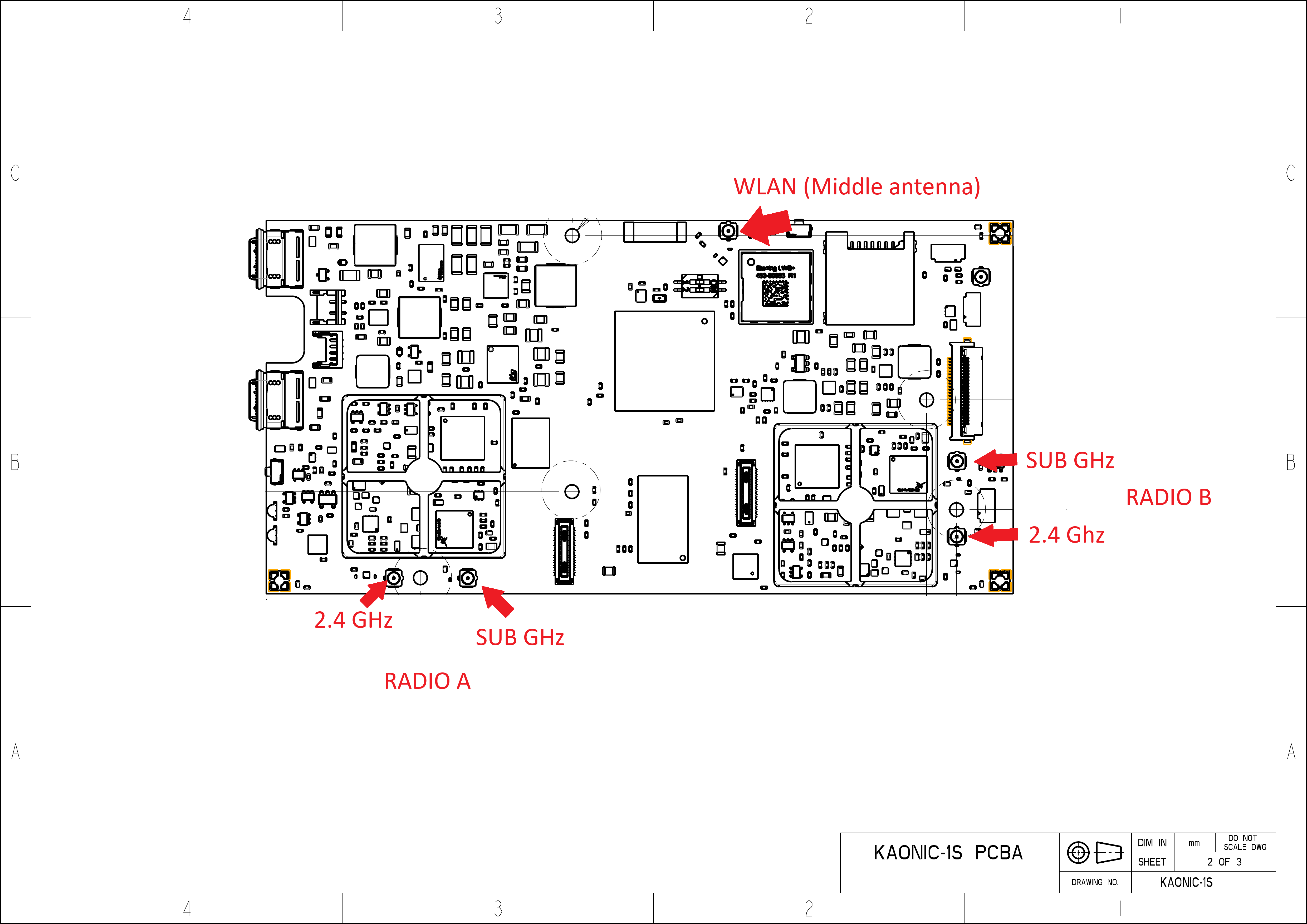 Kaonic 1S antenna connectors and radio frontends